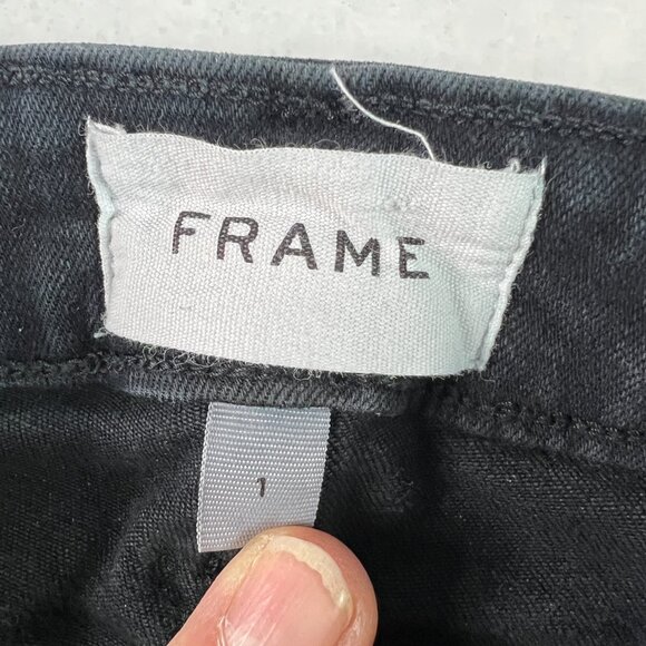 Frame Jeans Junior' 25x33* Le One Flare Mid Rise Black Faded Stretch Denim Tag 1 - Picture 7 of 16